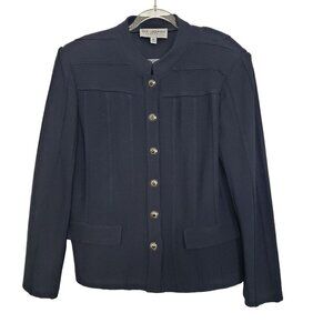 St John Collection Santana Knit Jacket Black Button Front Cardigan Womens Sz 10